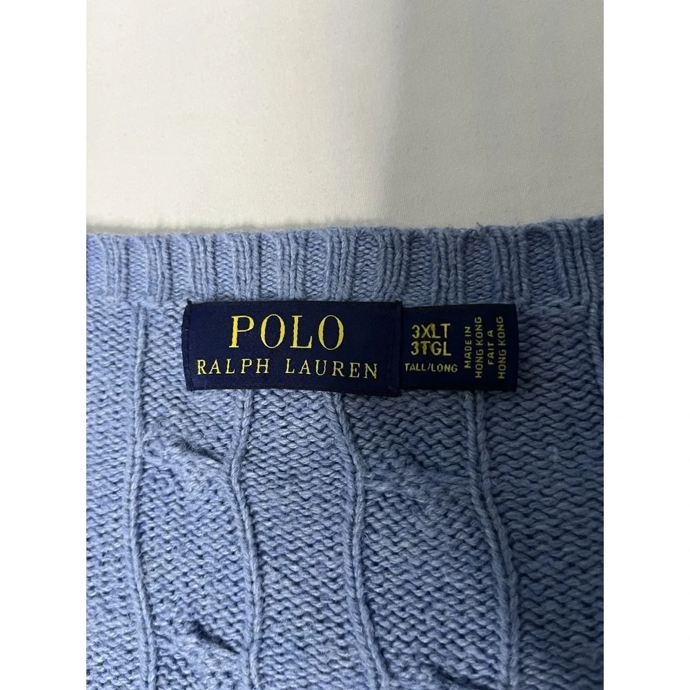 Polo Ralph Lauren 100% Silk Cableknit Sweater Men's 3XLT Periwinkle Blue Preppy